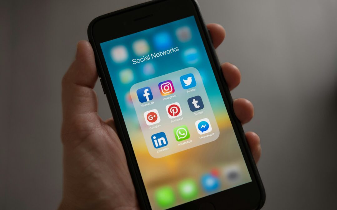 Mobile phone featuring different social media apps